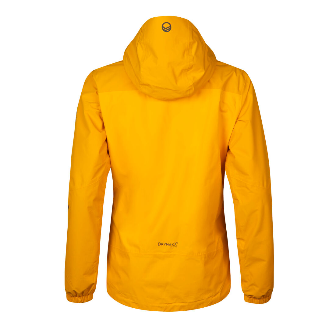 Halti River Plus Dam DrymaxX Skaljacka: Gul plus size-jacka, återvunnen polyester, logotyp på huvan, DRYMAXX® i nederkant.