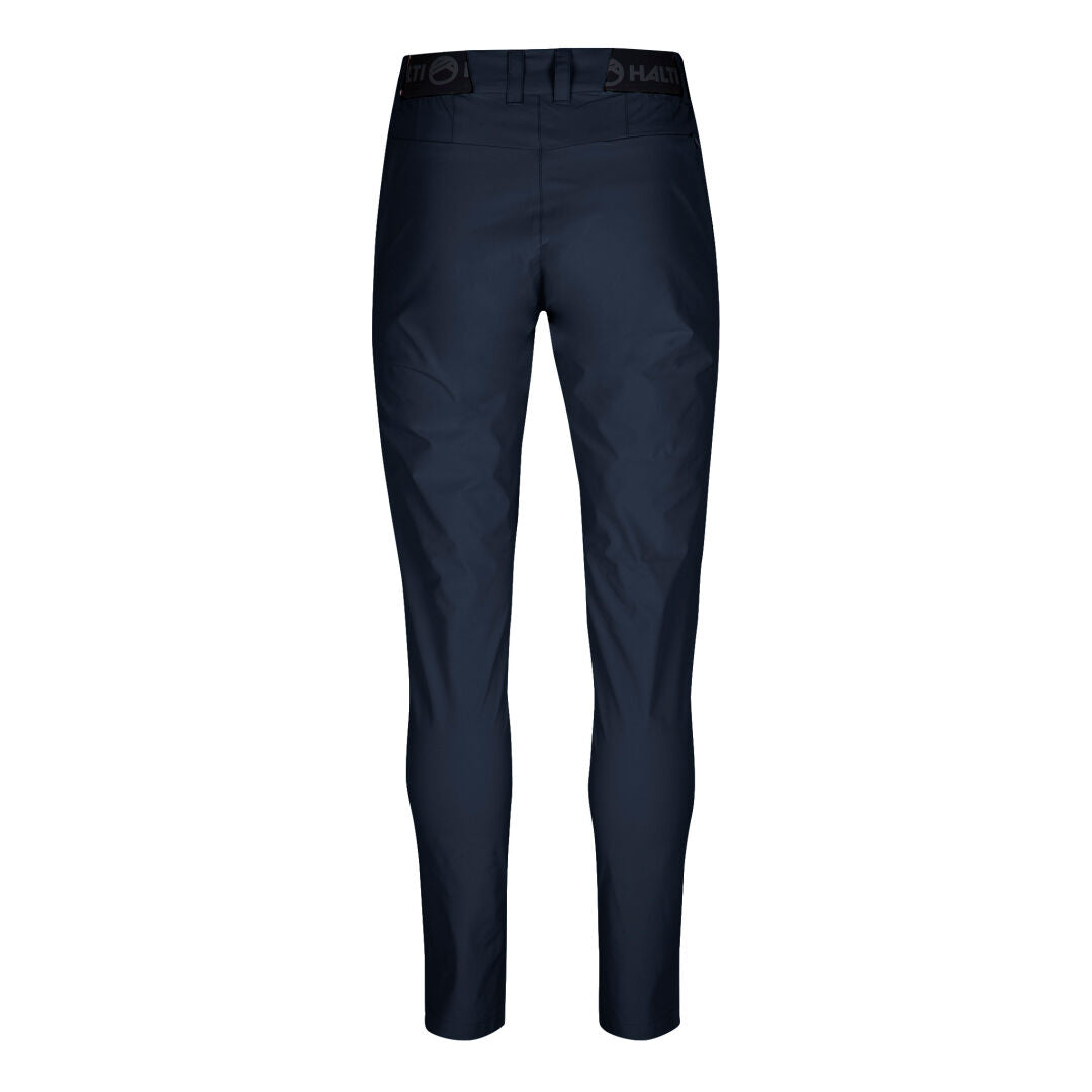 Halti Drive X-stretch chinos Dam i marinblått, smal passform, visade framifrån mot en vit bakgrund.