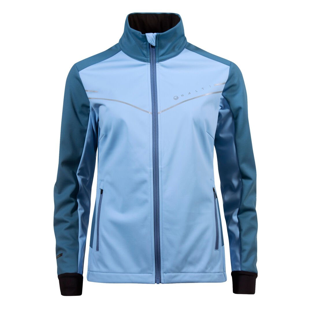Halti Vire Plus Dam Längdskiddräkt: Ljusblå-krickad Stormwall® zip-up, perfekt för högintensiv träning & kyliga dagar.